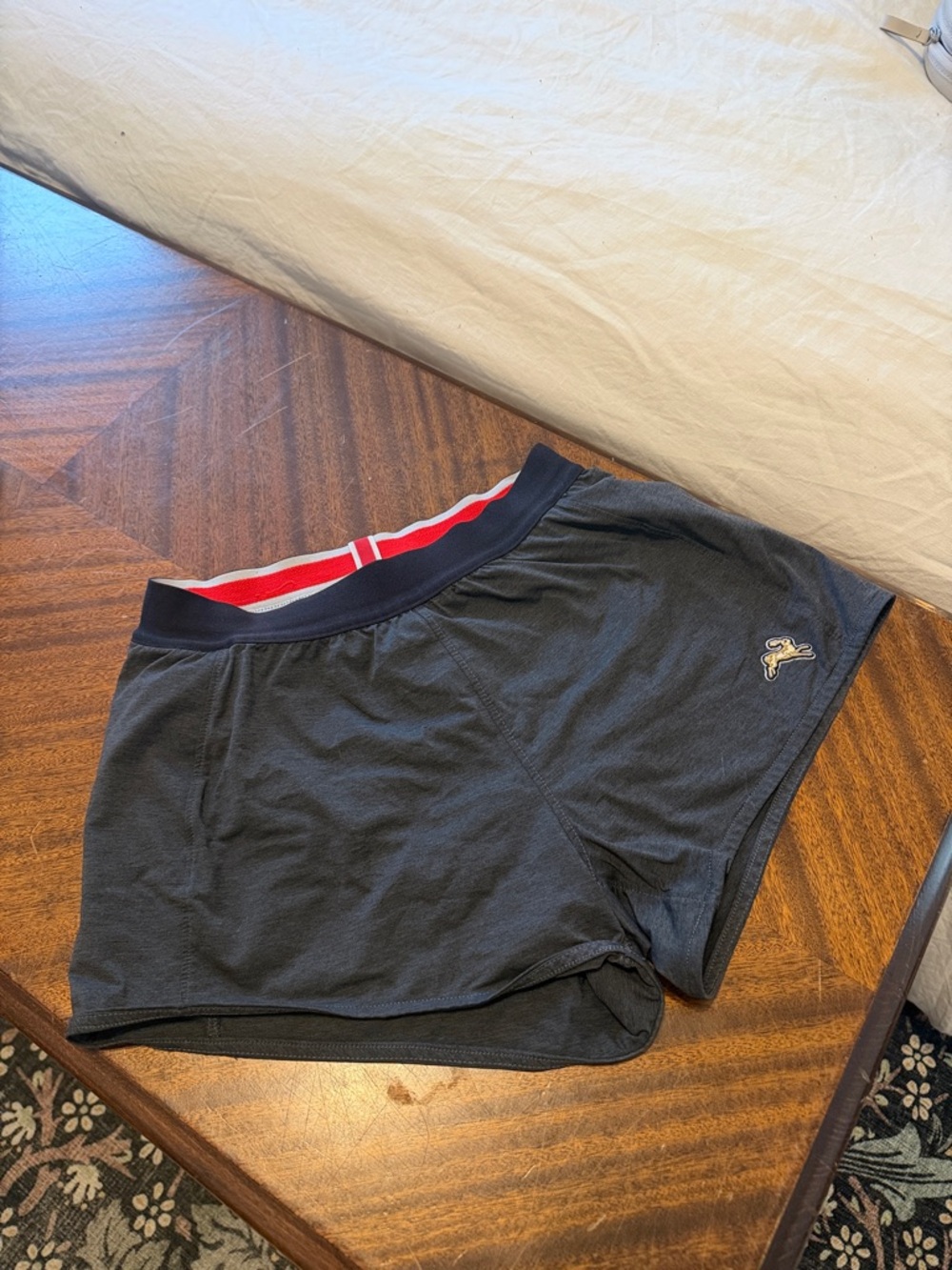 Tracksmith Gray Women's Athletic Shorts with Red Waistband Stripe
